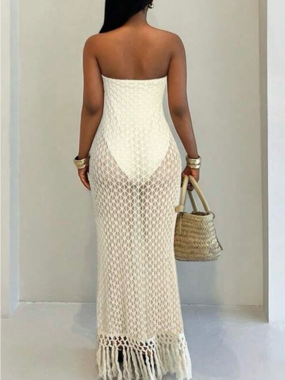 Strapless Crochet Maxi Dress in Cream - Picture 2 of 4